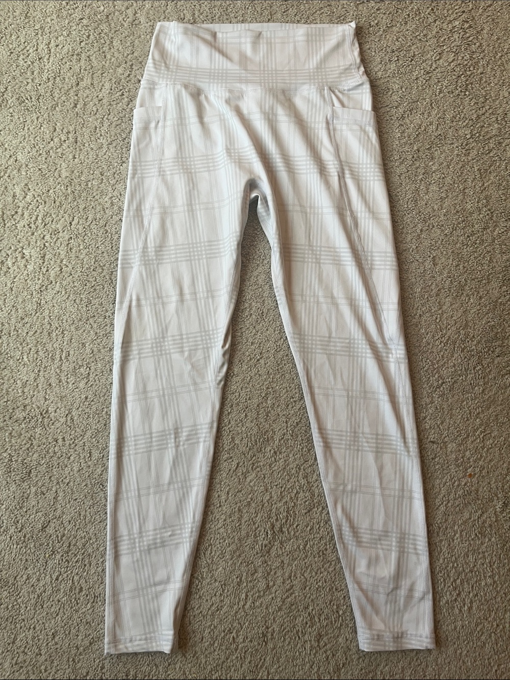 BuffBunny Collection White and Gray Plaid High-Waist Leggings